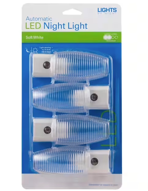 0.5-Watt Plug In Light Sensing Rib Shade Integrated LED Night Light, 4-Pack