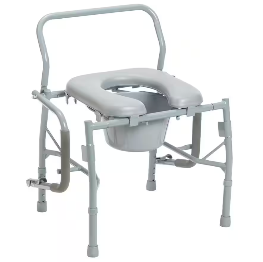 Steel Drop Arm Bedside Commode with Padded Seat and Arms