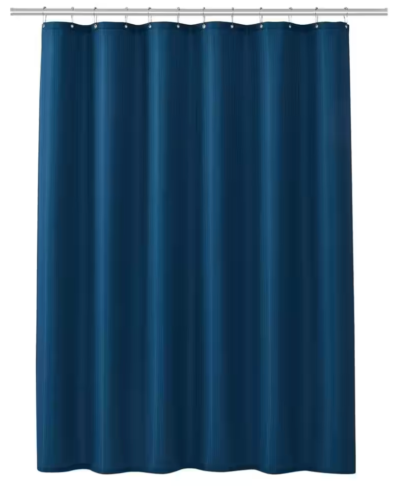 Polyester Shower Curtain Set: Includes waterproof liner and 12 hooks