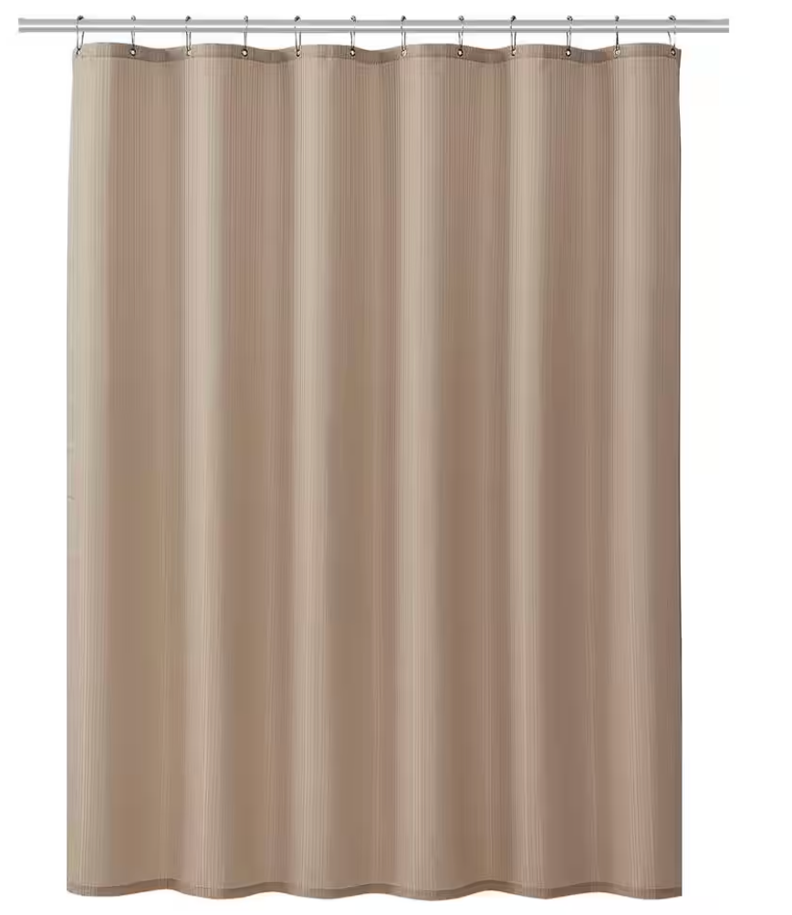 Polyester Shower Curtain Set: Includes waterproof liner and 12 hooks