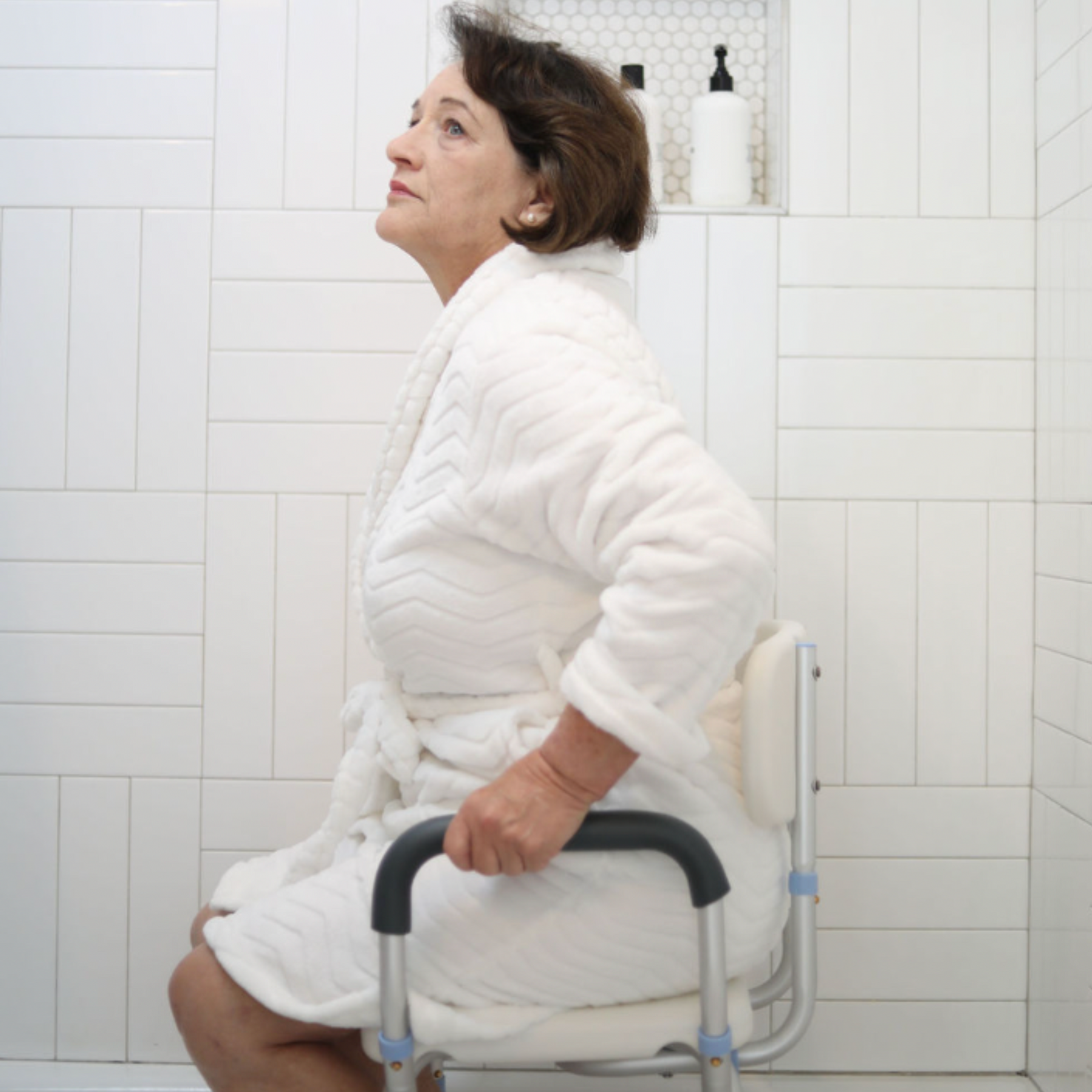 Height Adjustable Shower Chair with Back and Armrests