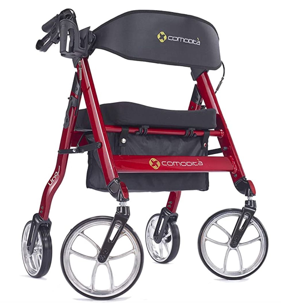Heavy-Duty Aluminum Rollator Walker with Orthopedic 16" Wide Seat