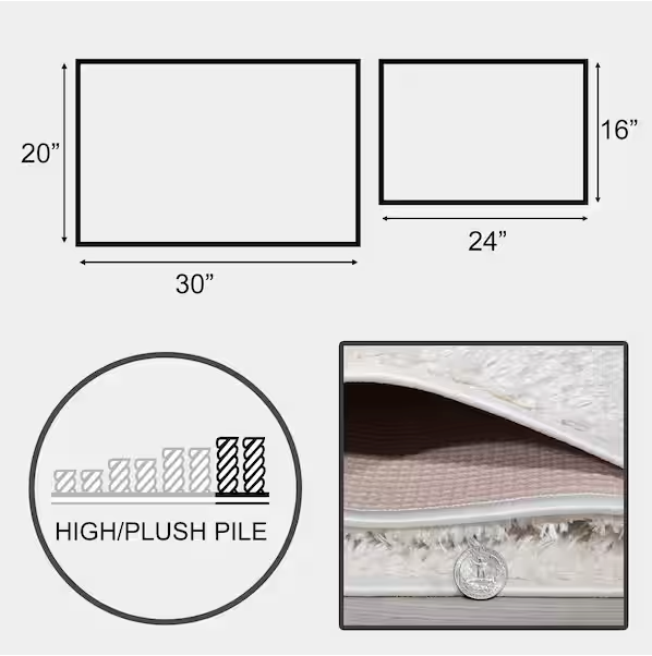 Non-Slip Rubberback Solid Soft Bathroom Bath Mat Set, 2 Piece - 16" x 24"/20" x 30"