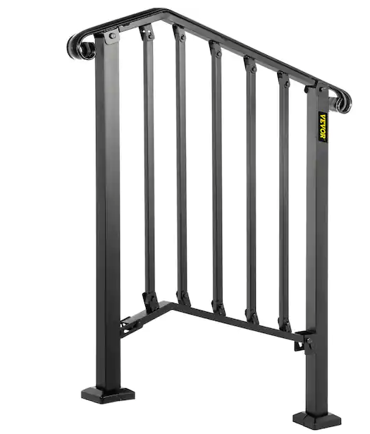 2 ft. Handrails for Outdoor Steps Fit 2 or 3 Steps Outdoor Stair Railing Wrought Iron Handrail with baluster, Black