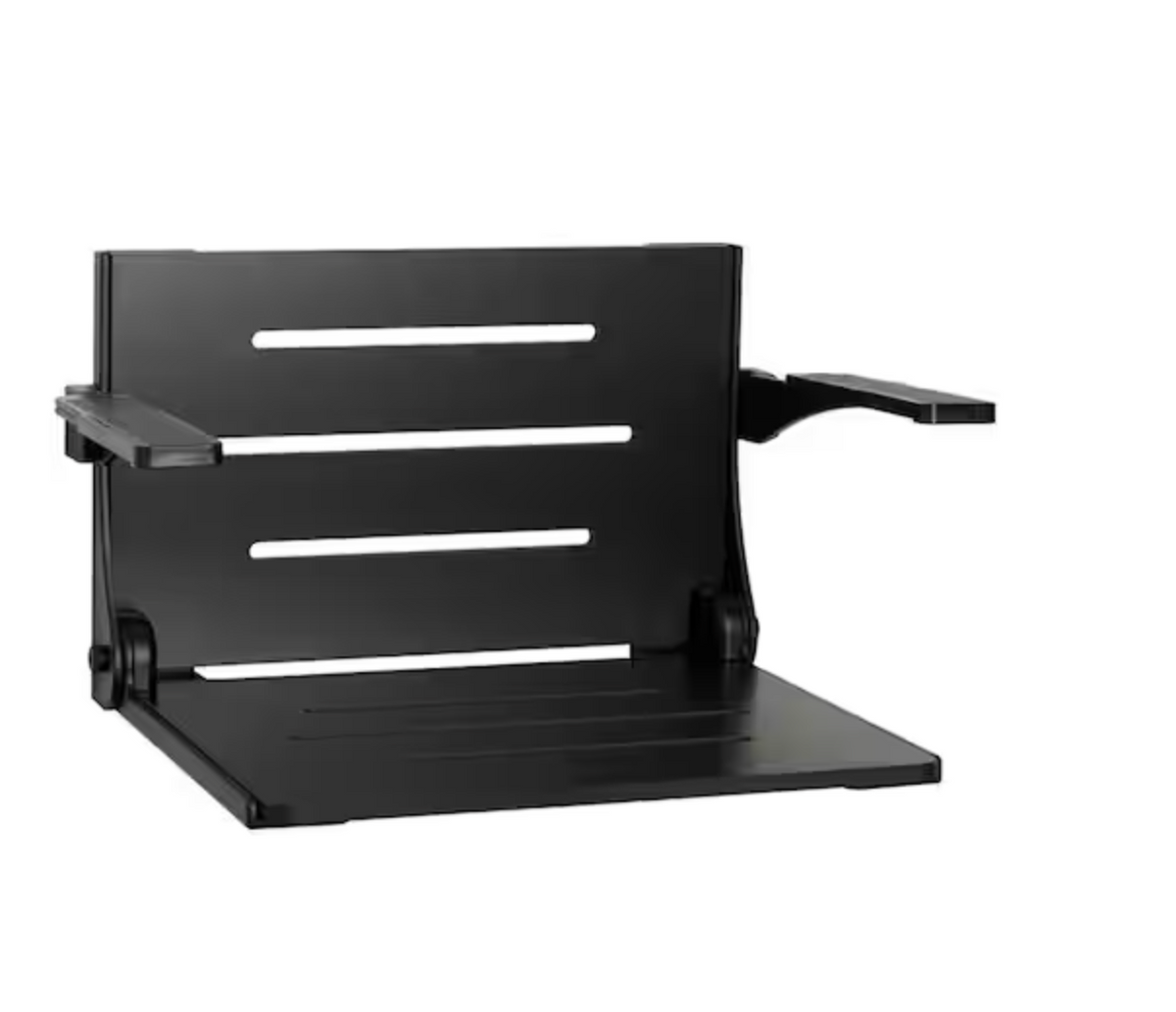 Silhouette Comfort Folding Wall Mount Shower Bench Seat with Arms in Matte Black