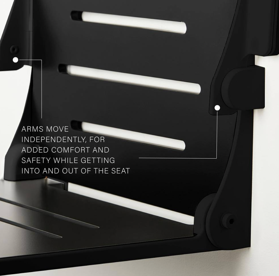 Silhouette Comfort Folding Wall Mount Shower Bench Seat with Arms in Matte Black