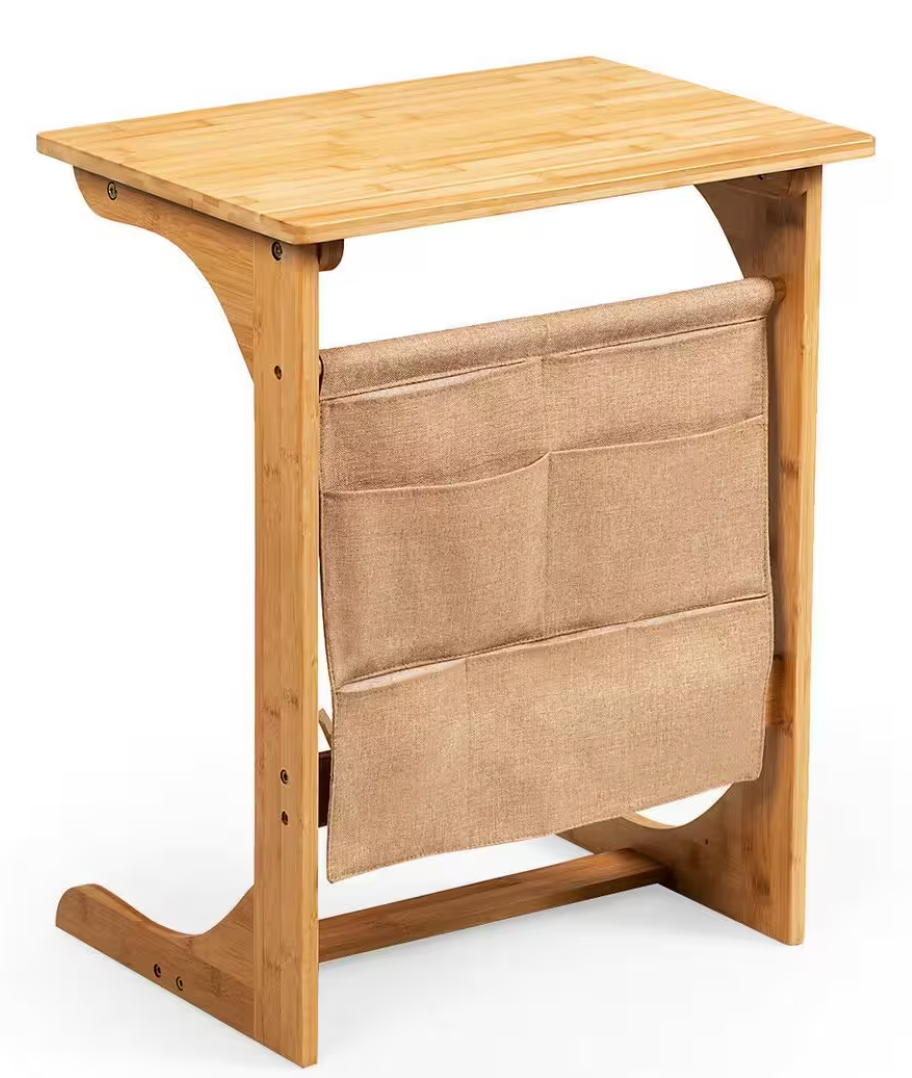 Bamboo End Table with Storage Bag