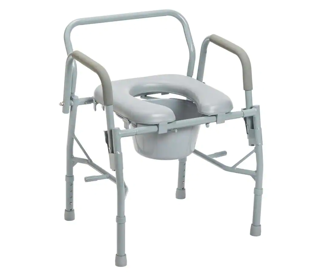 Steel Drop Arm Bedside Commode with Padded Seat and Arms