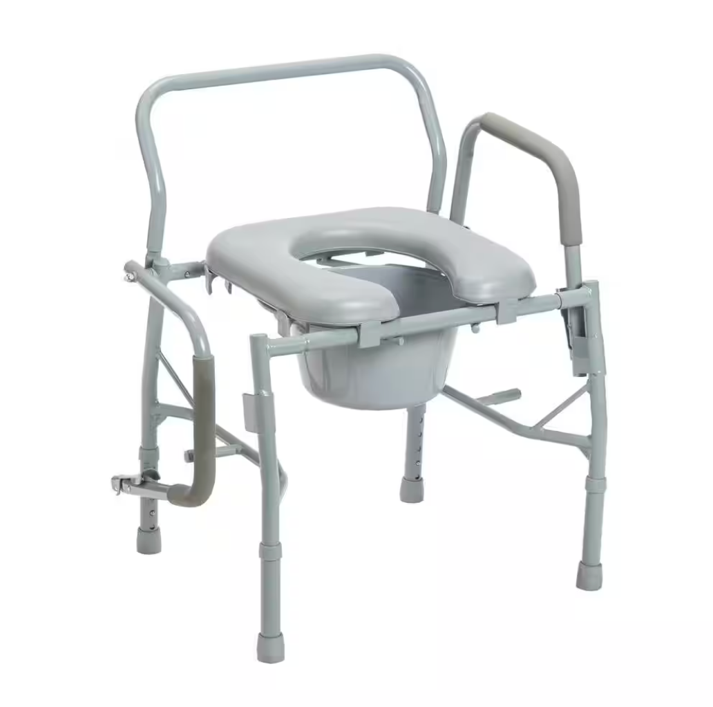 Steel Drop Arm Bedside Commode with Padded Seat and Arms