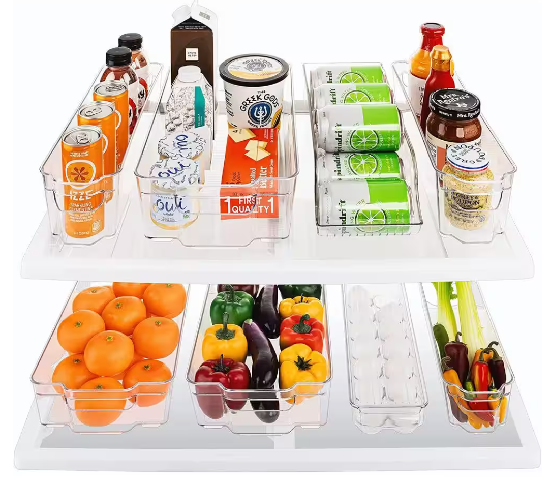 Clear Plastic Storage Bins for Fridge and Pantry Stackable Organizer Set (8-Pack)