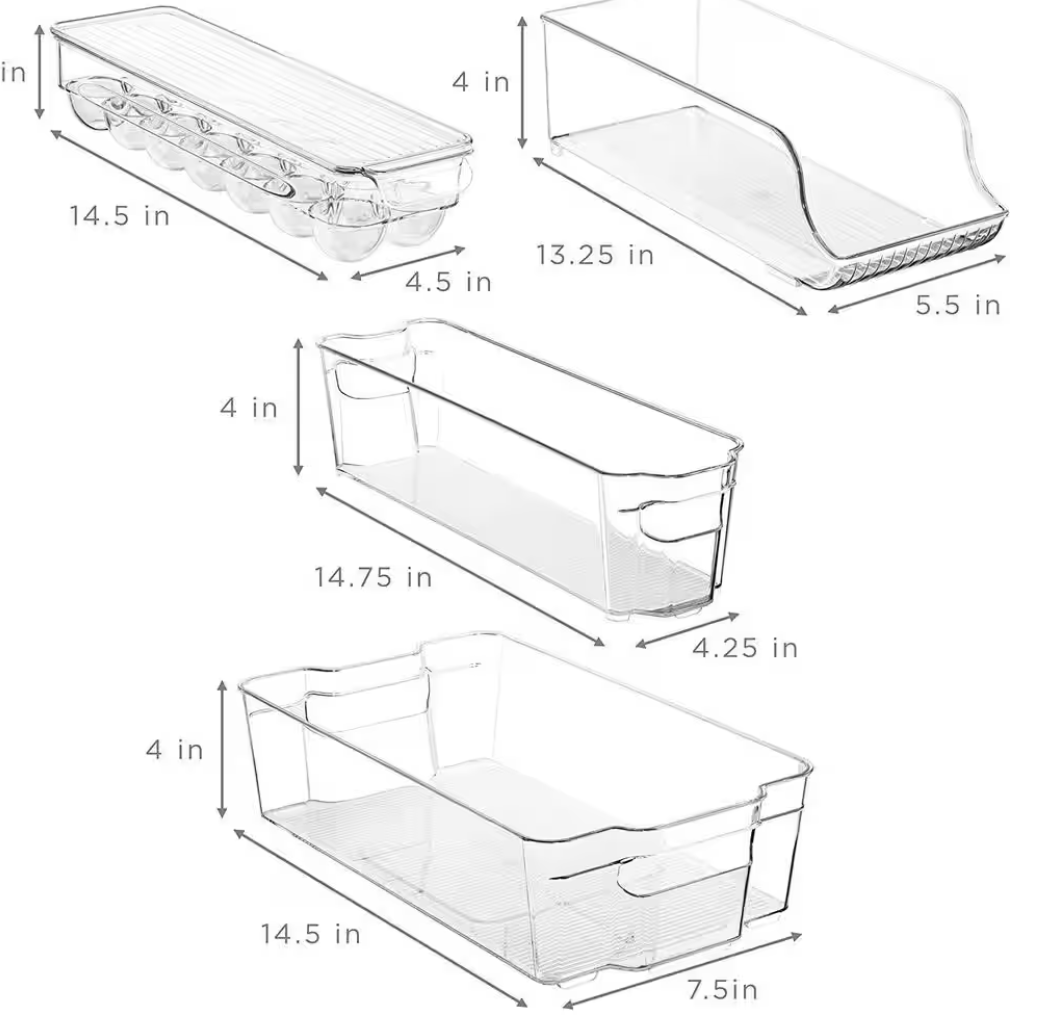 Clear Plastic Storage Bins for Fridge and Pantry Stackable Organizer Set (8-Pack)