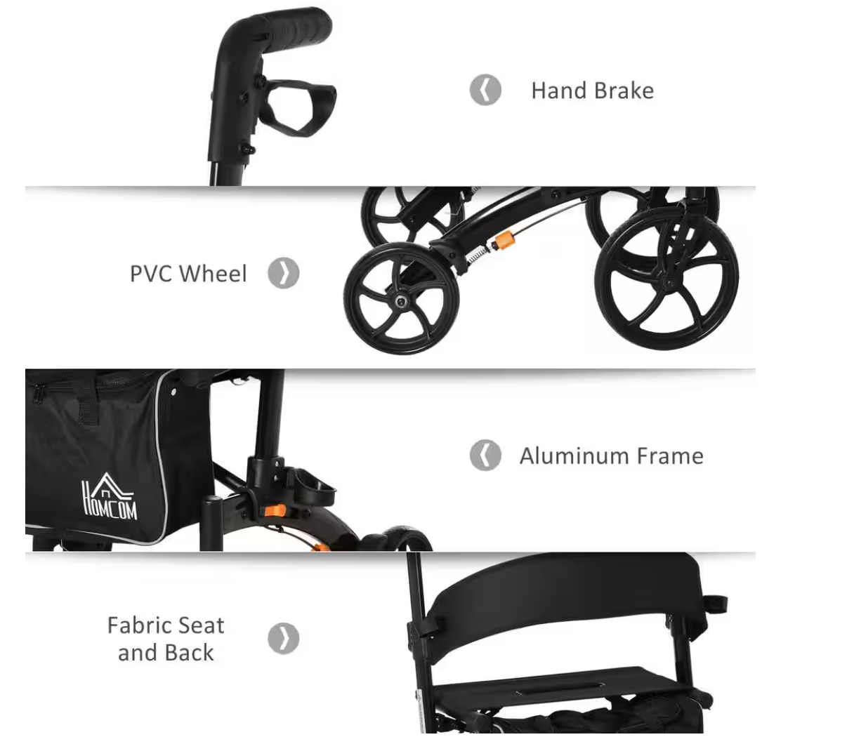 4 Wheel Medical Rolling Walker with Seat & Bag