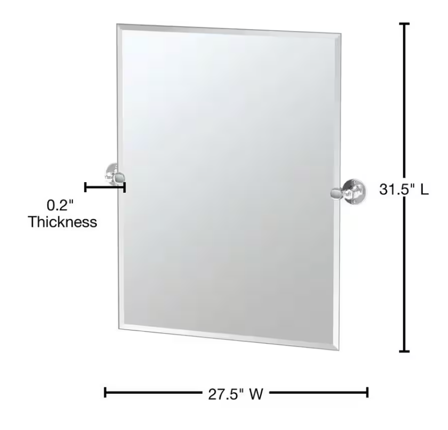 Frameless Rectangular Beveled Edge Bathroom Vanity Mirror in Chrome