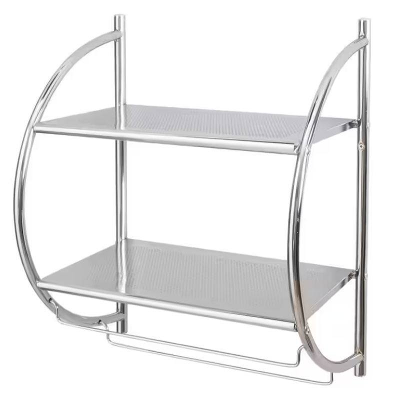 Chrome 2 Tier Bathroom Shelf with Towel Bars
