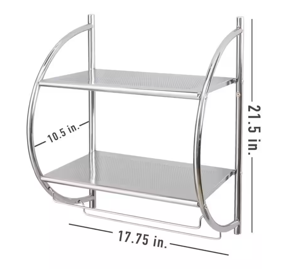 Chrome 2 Tier Bathroom Shelf with Towel Bars