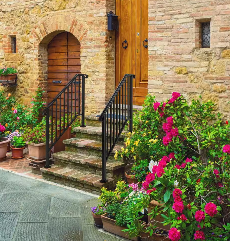 3-Step Iron Rail Kit with Transitional Handrail Stair Railing