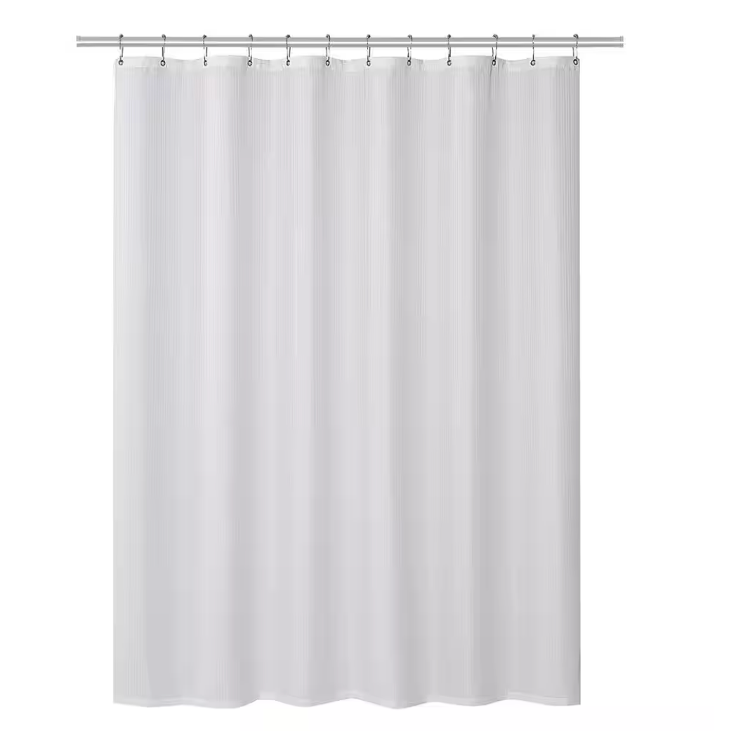Polyester Shower Curtain Set: Includes waterproof liner and 12 hooks