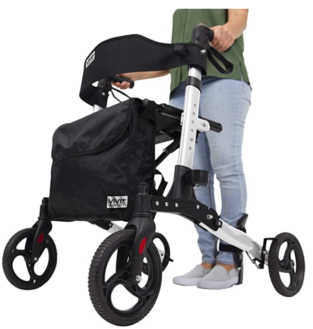 Heavy-Duty Aluminum Rollator Walker with Orthopedic 16" Wide Seat