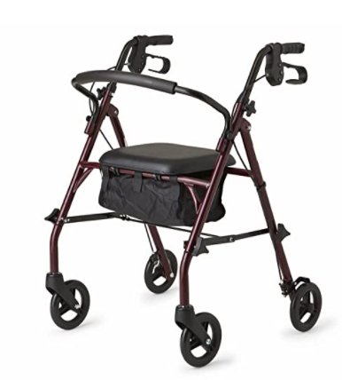 Heavy-Duty Aluminum Rollator Walker with Orthopedic 16" Wide Seat